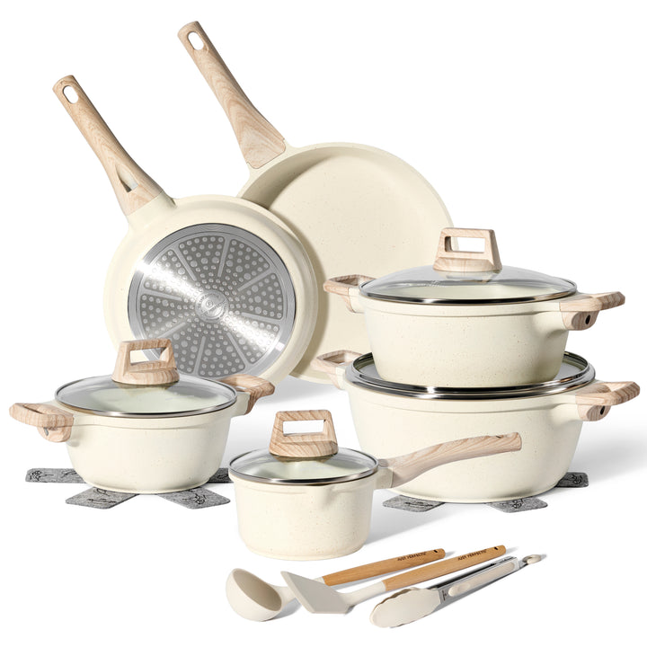 JUST PERFECTO HOUSEHOLD APPLIANCES 21-Delige Pannenset Inductie - Beige JUST PERFECTO HOUSEHOLD APPLIANCES 21-Delige Pannenset Inductie - Beige