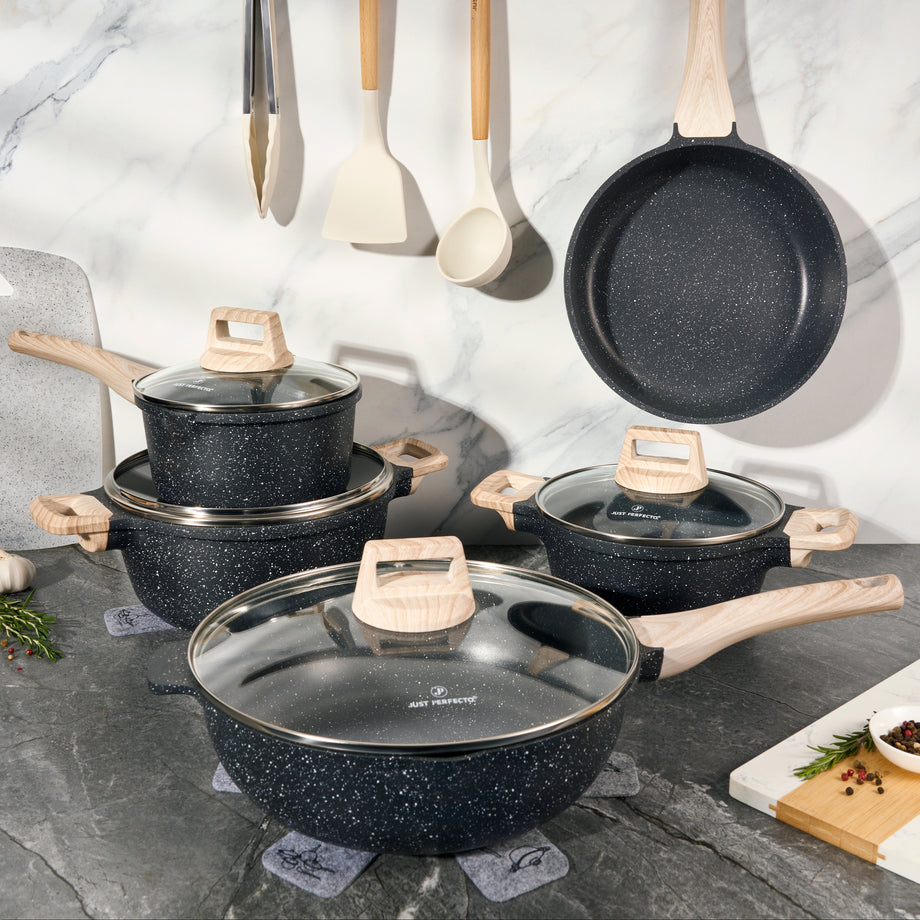 Just Perfecto 14-Pieces Nonstick Granite Pots and Pans Cookware Set (B