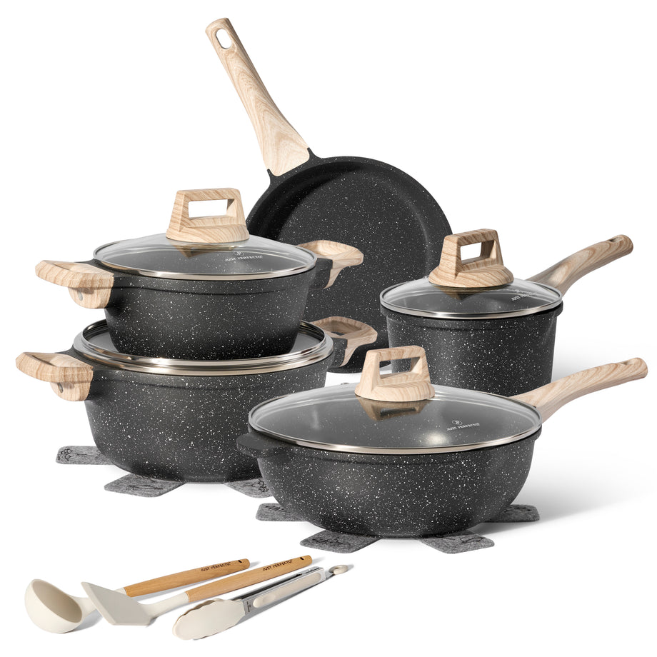 Just Perfecto 14-Pieces Nonstick Granite Pots and Pans Cookware Set (B